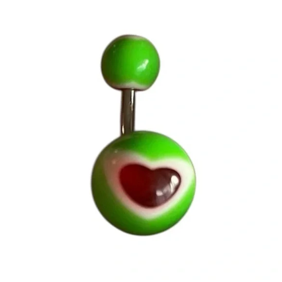 Neon Green Belly Button Ring w/ Pink Heart 💚💗✨ - Picture 2 of 5